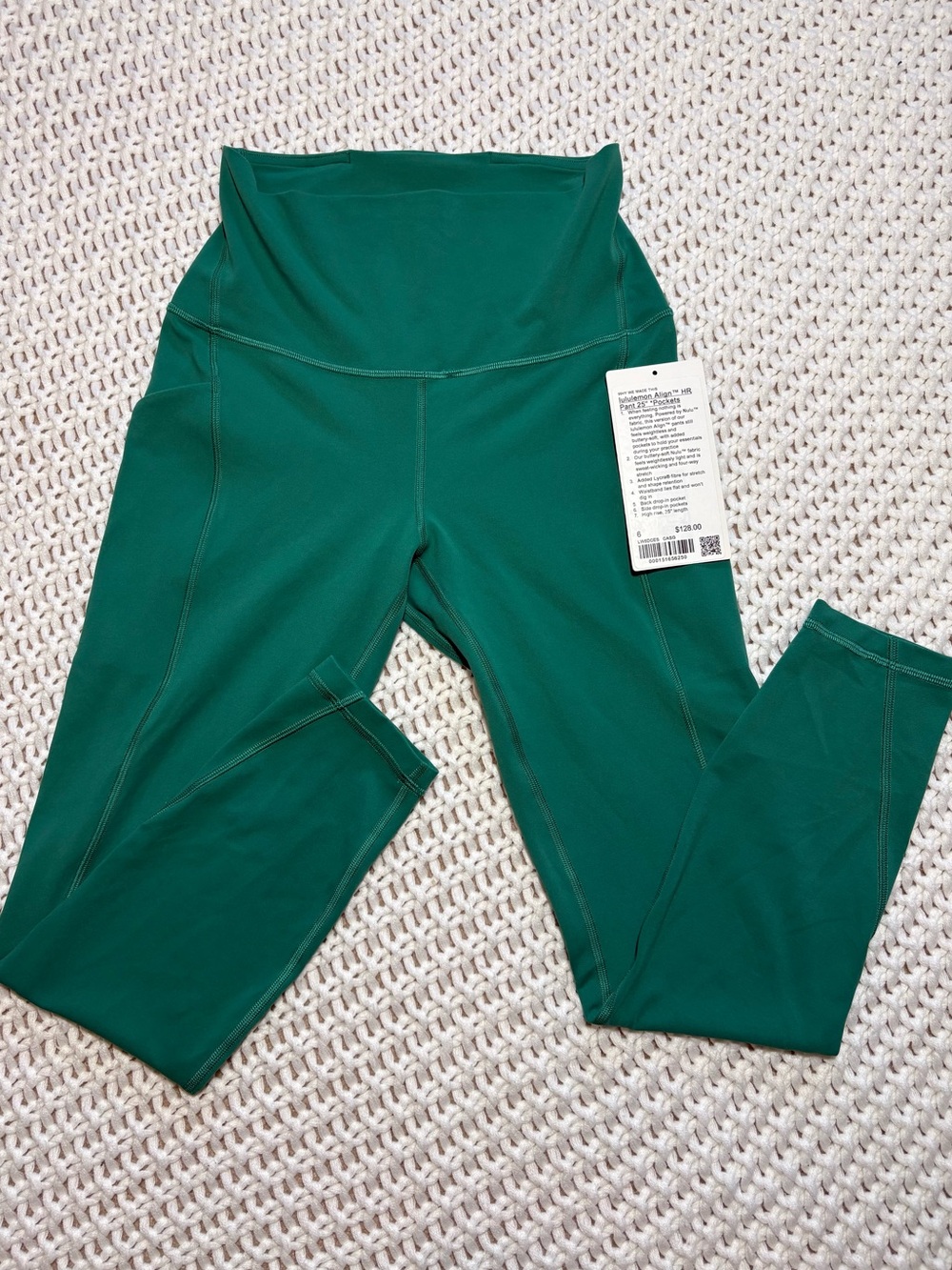 lululemon cascadia green align hr pant 25” with pockets size 6